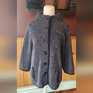 Talbots Blue Marled Shawl Neck Cardigan Sweater with Large Buttons Size Medium
